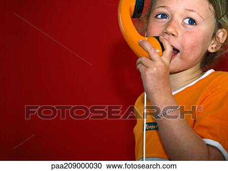 Little girl with telephone, close-up. View Large Photo Image Stock Image - Little girl with telephone, close-up.. Fotosearch
