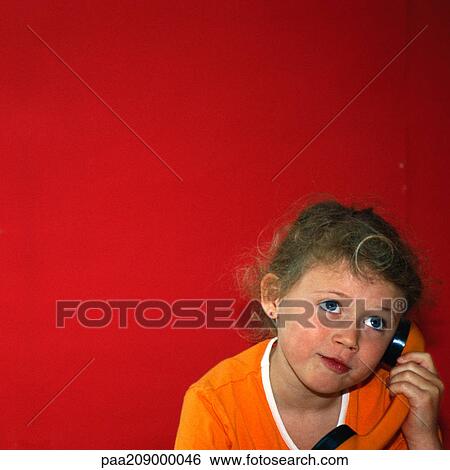 Little girl with telephone. View Large Photo Image Stock Photograph - Little girl with telephone.. Fotosearch