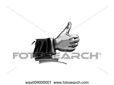 Clip Art - drawing, black and white, illustration, hand, thumb, Ok, agreement. Fotosearch