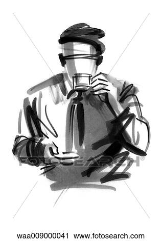drawing, black and white, illustration, businessman, break, coffee, coffee break View Large Illustration Clip Art - drawing, black and white, illustration, businessman, break, coffee, coffee break. Fotosearch