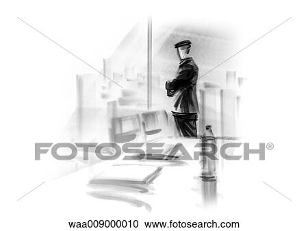 Clipart - drawing, black and white, illustration, businessman, company, director, manager. Fotosearch