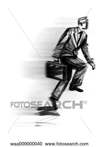 drawing, black and white, illustration, businessman, hurried, hurry, late View Large Illustration Clipart - drawing, black and white, illustration, businessman, hurried, hurry, late. Fotosearch