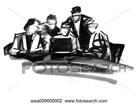 drawing, black and white, illustration, computer, work, office, colleague View Large Illustration Drawing - drawing, black and white, illustration, computer, work, office, colleague. Fotosearch