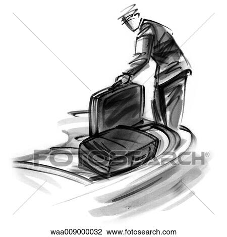 drawing, black and white, illustration, arrival, trip, businessman, airport View Large Illustration Drawing - drawing, black and white, illustration, arrival, trip, businessman, airport. Fotosearch