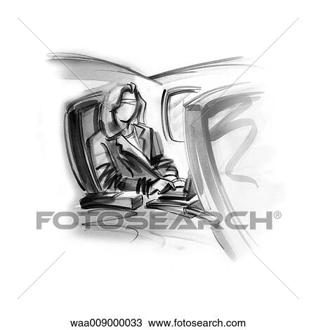 drawing, black and white, illustration, work, trip, businesswoman, plane View Large Illustration Drawing - drawing, black and white, illustration, work, trip, businesswoman, plane. Fotosearch
