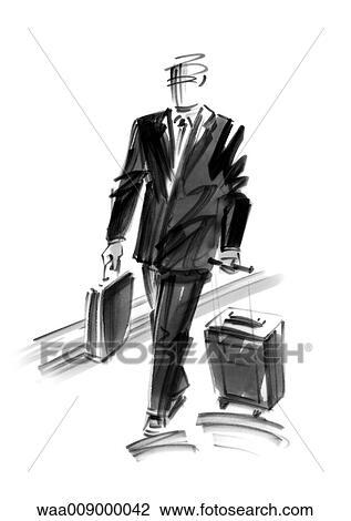drawing, black and white, illustration, departure, trip, businessman, business View Large Illustration Drawing - drawing, black and white, illustration, departure, trip, businessman, business. Fotosearch