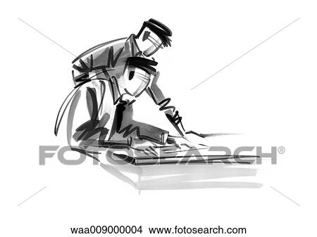 Stock Illustration - drawing, black and white, illustration, project, work, office, colleague. Fotosearch