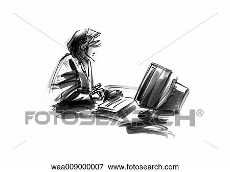 drawing, black and white, illustration, work, office, secretary, secretariat View Large Illustration Stock Illustration - drawing, black and white, illustration, work, office, secretary, secretariat. Fotosearch