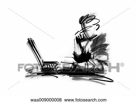 drawing, black and white, illustration, computer, data processing, work, to communicate View Large Illustration Stock Illustration - drawing, black and white, illustration, computer, data processing, work, to communicate. Fotosearch