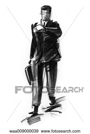 drawing, black and white, illustration, businessman, hurried, hurry, late View Large Illustration Stock Illustration - drawing, black and white, illustration, businessman, hurried, hurry, late. Fotosearch