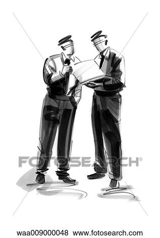 Stock Illustration - drawing, black and white, illustration, computer, work, colleague, collaborator. Fotosearch