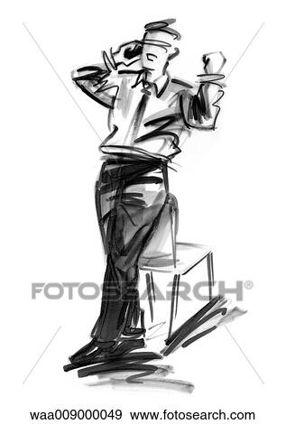 Stock Illustration - drawing, illustration, black and white, telephone, mobile, to communicate, communication. Fotosearch