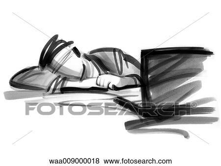 Stock Illustration - drawing, illustration, computer, data processing, office, work, exhaustion. Fotosearch