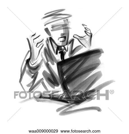 Stock Illustration - drawing, illustration, computer, data processing, work, irritation, crisis. Fotosearch