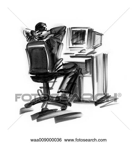 Stock Illustration - drawing, illustration, computer, data processing, work, break, relaxation. Fotosearch