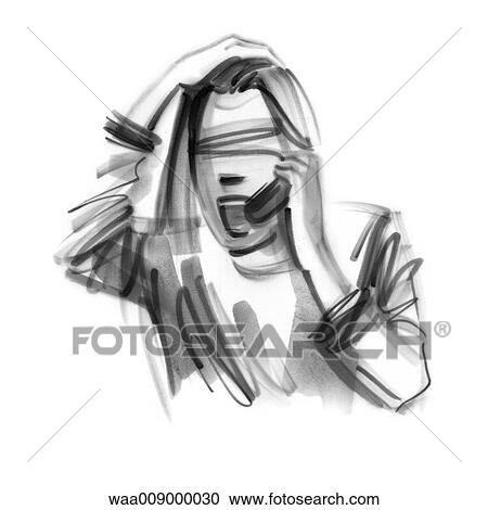 Clipart - drawing, illustration, telephone, to communicate, communication, conversation, businesswoman. Fotosearch