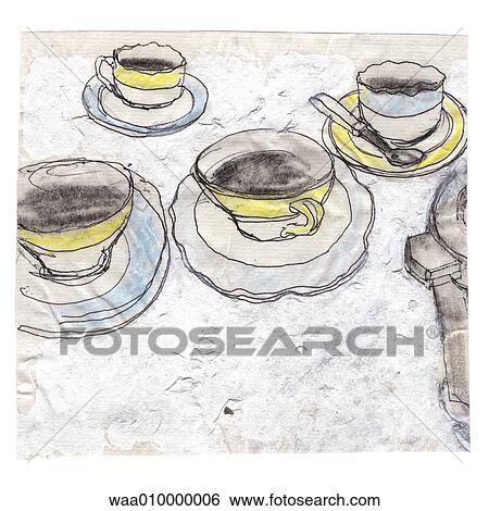 Stock Illustration - coffee, coffee break, coffee machine, cups, drawing, illustration, break. Fotosearch