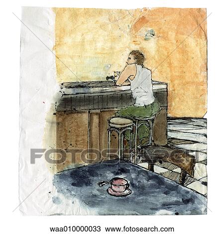 coffee, coffee break, counter, bar, drawing, illustration, break View Large Illustration Drawing - coffee, coffee break, counter, bar, drawing, illustration, break. Fotosearch