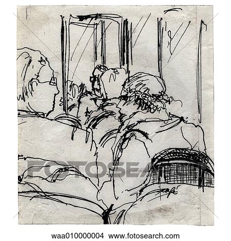 drawing, illustration, restaurant, sat at table, guests, invitation, meal View Large Illustration Stock Illustration - drawing, illustration, restaurant, sat at table, guests, invitation, meal. Fotosearch