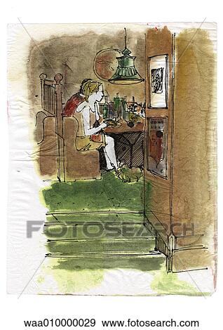 drawing, illustration, restaurant, sat at table, guests, invitation, meal View Large Illustration Stock Illustration - drawing, illustration, restaurant, sat at table, guests, invitation, meal. Fotosearch