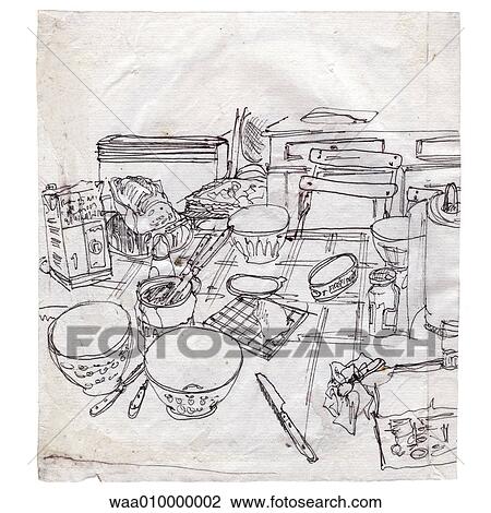Drawing - drawing, illustration, table, breakfast, copious, abundance, balanced. Fotosearch