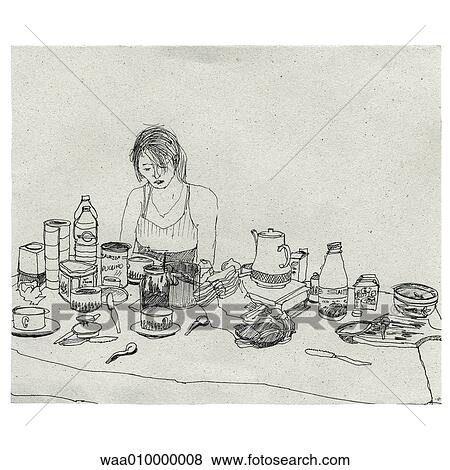 Stock Illustration of drawing, illustration, table, breakfast, copious ...