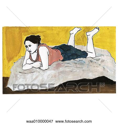 Stock Illustration - wellbeing, relaxation, relaxation, break, woman, drawing, illustration. Fotosearch