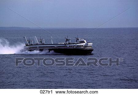 Stock Image - Hovercraft Crossing the English Channel at Speed. Fotosearch