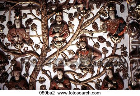 Stock Image - Figures in Ceiling Santo Domingo Cathedral Mexico. Fotosearch