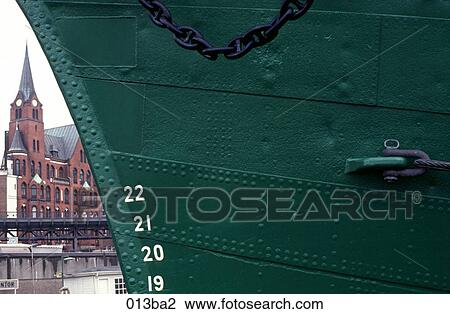 Stock Image - Graphic View of the Bow of a Boat Hamburg Germany. Fotosearch