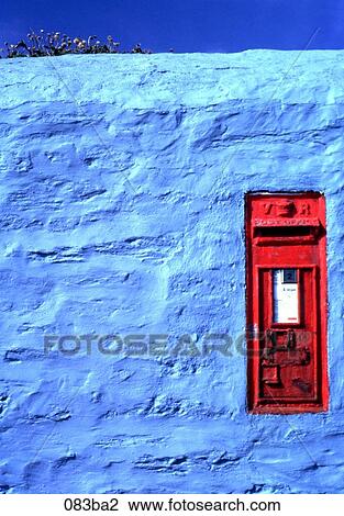 Red Letterbox in Blue Wall View Large Photo Image Stock Image - Red Letterbox in Blue Wall. Fotosearch