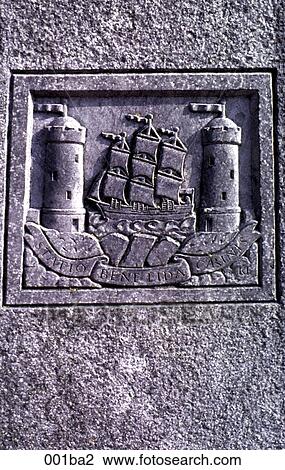 Stock Image - Stone Carving of Ship. Fotosearch