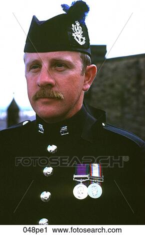 Stock Image - Black Watch Soldier with Medals. Fotosearch