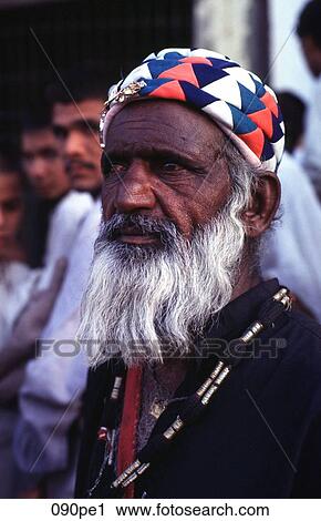 Stock Image - Old Bearded Man Wearing a Turban Pakistan. Fotosearch