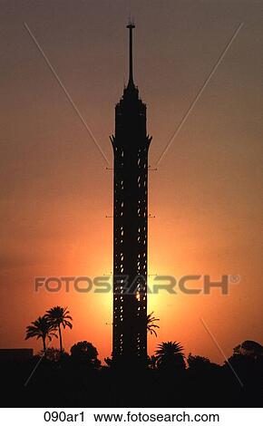 Steel Tower Silhouetted at Sunset Cairo Egypt View Large Photo Image Stock Image - Steel Tower Silhouetted at Sunset Cairo Egypt. Fotosearch