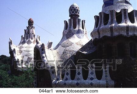 Tiled Roofs Parc Guell Barcelona Spain View Large Photo Image Stock Image - Tiled Roofs Parc Guell Barcelona Spain. Fotosearch