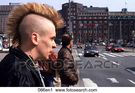 Stock Image - Man with Mohican Helsinki Finland. Fotosearch