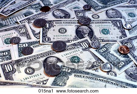 Stock Image - American Dollars and Coins. Fotosearch