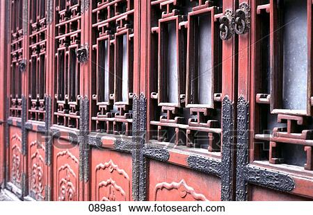 Stock Image - Door Panels at the Summer Palace Beijing. Fotosearch