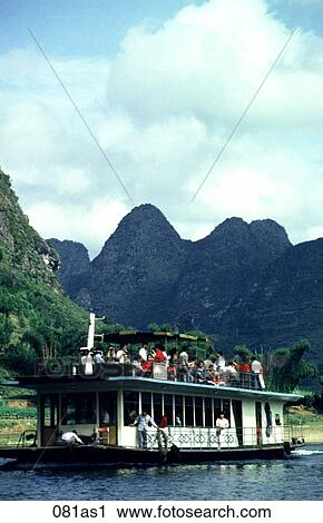 Tourist Boat on the River Li View Large Photo Image Stock Image - Tourist Boat on the River Li. Fotosearch