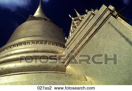 Stock Image - Graphic View of Gold Dome Bangkok Thailand Asia. Fotosearch
