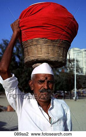 Man with Basket on Head Bombay India Asia View Large Photo Image Stock Image - Man with Basket on Head Bombay India Asia. Fotosearch