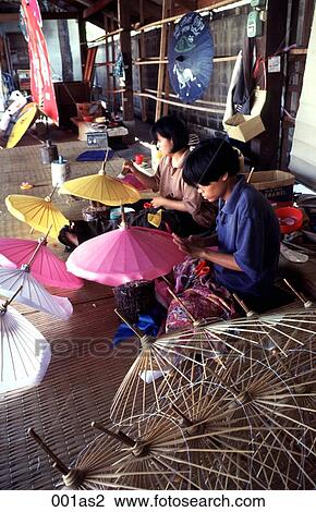 Stock Image - Umbrella Making Chiang Mai Thailand Asia. Fotosearch