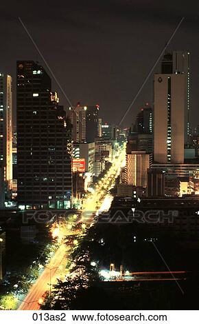 Stock Image - View of Traffic at Night Bangkok Thailand Asia. Fotosearch