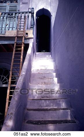 Stock Image - View up Steps to Arched Doorway Madras India Asia. Fotosearch