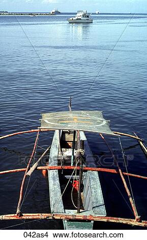 Picture - View of Boats and Manila Bay The Philippines Asia. Fotosearch