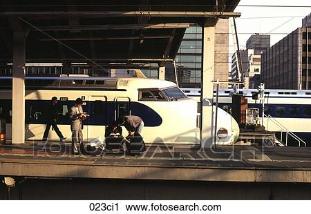 Stock Image - Bullet Train in Station Tokyo Japan. Fotosearch