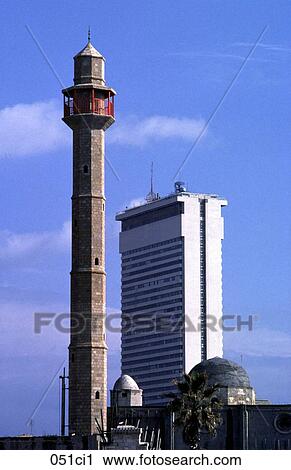 Stock Image - Shalom Towers and Minarette Tel Aviv Israel. Fotosearch
