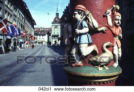 Stock Image - View of Decorated Lamppost Berne Switzerland. Fotosearch