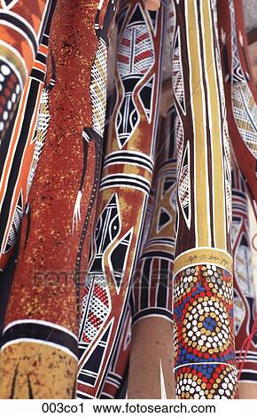 Stock Image - Painted Didgeridoos. Fotosearch